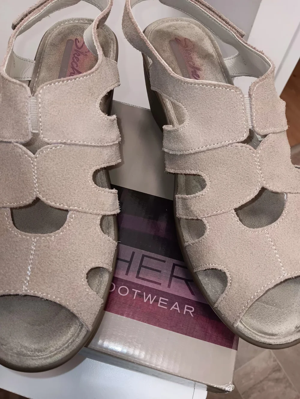 Skechers Women's Beige Suede Wedge Sandals